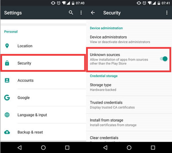 android app installation unknown sources