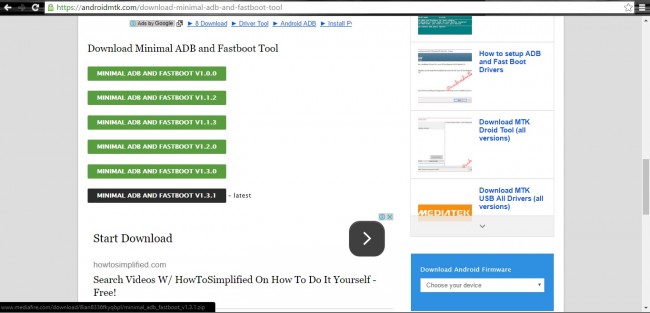 página de descarga de Minimal adb y fastboot