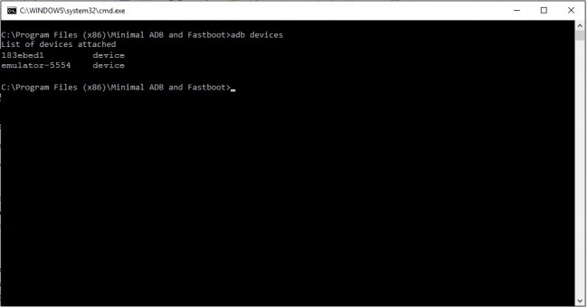 Minimal adb and fastboot command window adb devices command