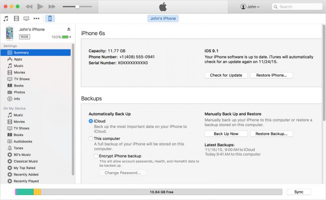 sauvegarde iphone avant la mise à niveau vers iOS 10