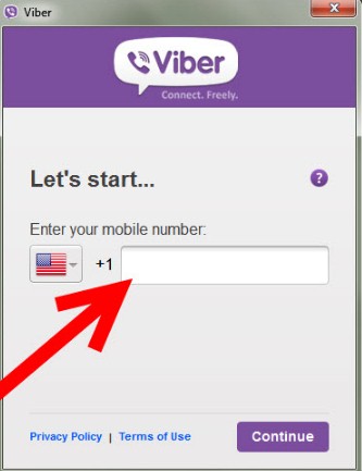 enter your mobile number to install Viber for PC