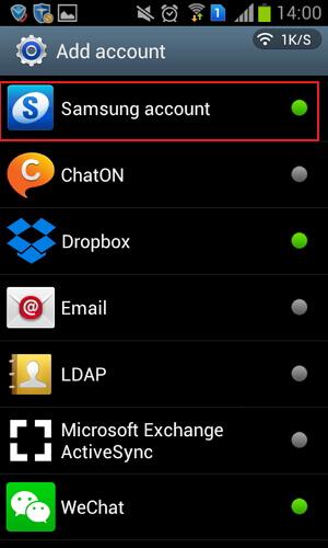 inscrivez-vous sauvegarde du compte Samsung