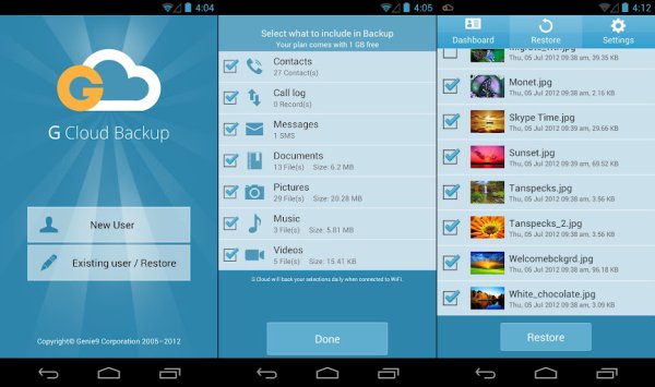 apppli de sauvegarde Androids g cloud backup