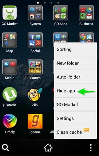 esconder aplicaciones con Go Launcher