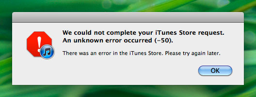 error 50 de iTunes