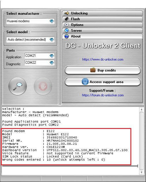إلغاء قفل huawei e303 باستخدام dc unlocker