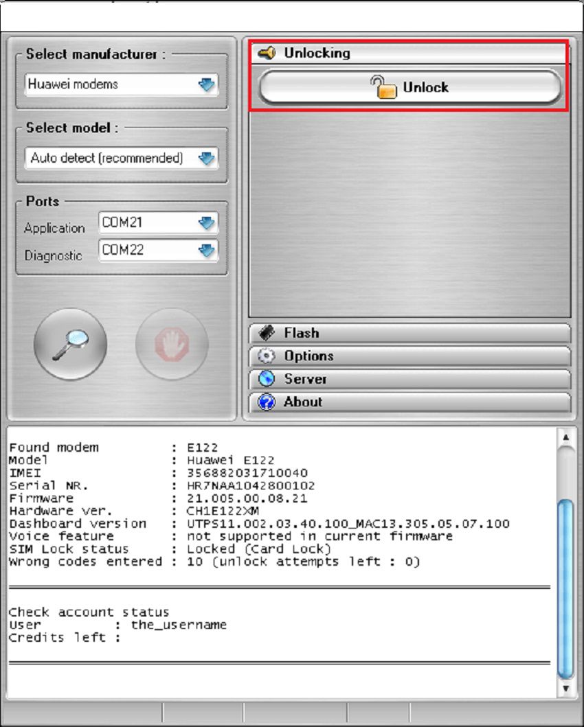 desbloqueia huawei e303 usando dc unlocker