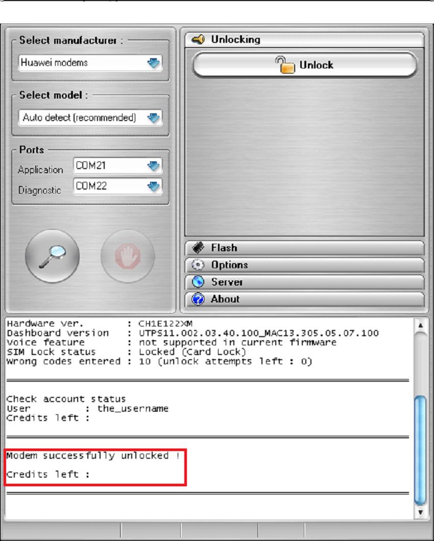 how to unlock modem e303