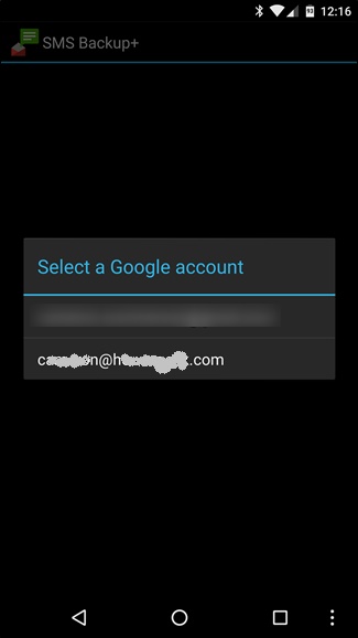 respalda sms de android - selecciona cuenta de google