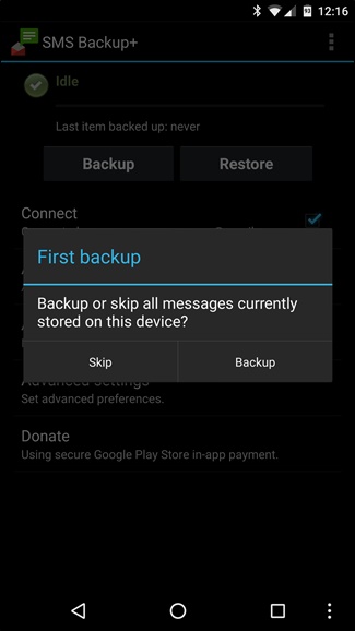 Backup Android SMS - Starten Sie das Backup