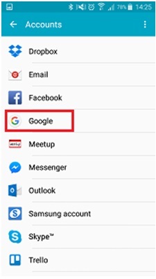 Backup Samsung S4 - Wählen Sie Google