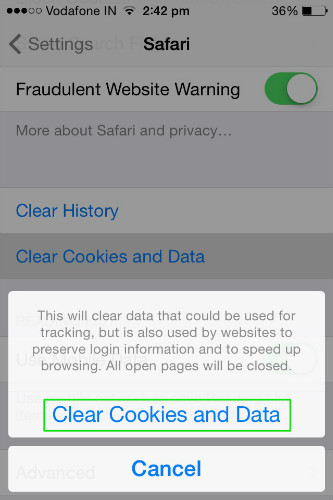 clearing cookies and cache on android