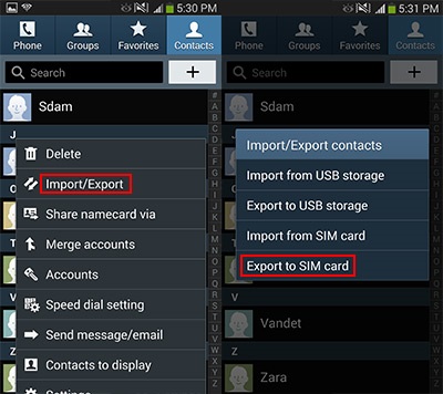 export to sim card