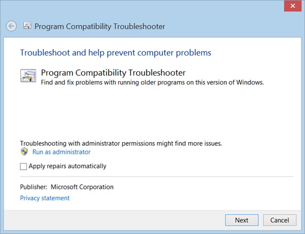 Compatibilità del Programma Troubleshooter