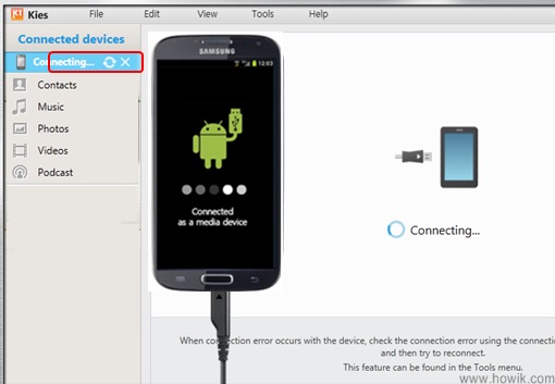 problema di connessione di samsung kies