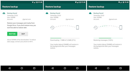 restaura whatsapp de google drive en android