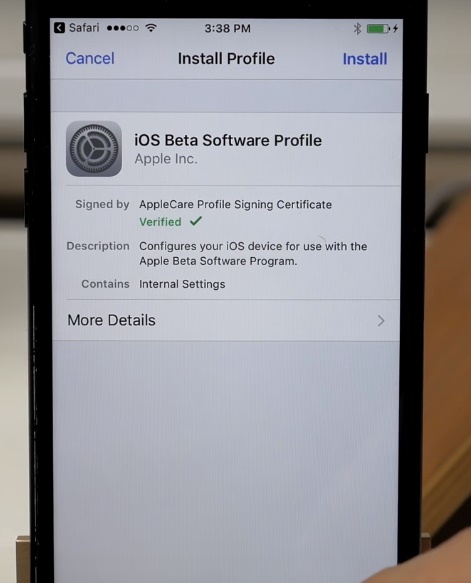 profil d'installation d'ios bêta