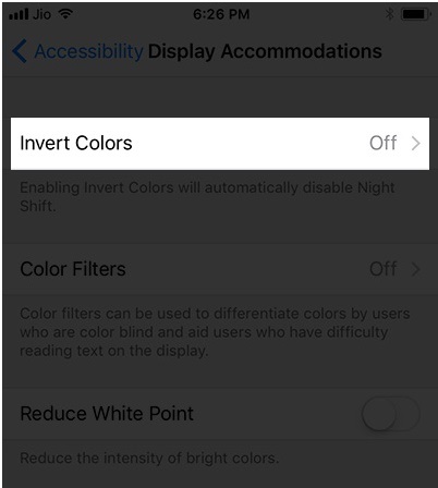tap on “Invert Colors”