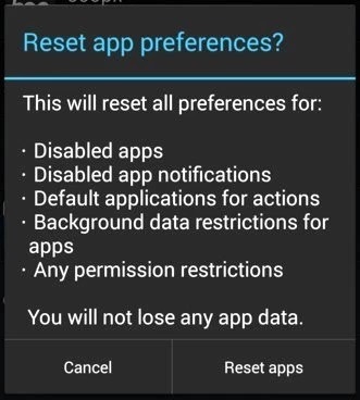 réinitialiser les applications