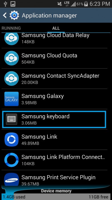 seleccionar “teclado Samsung