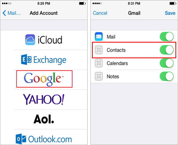 synchroniser les contacts gmail
