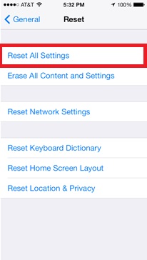 reset all settings