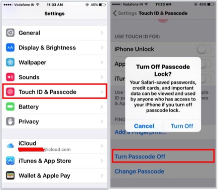iphone lock screen-turn passcode off
