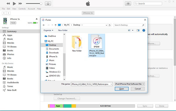 restaurer le fichier ipsw manuellement