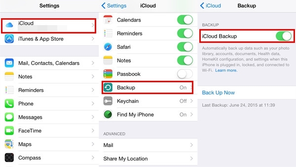 turn on icloud backup