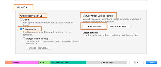 como efetuar backup num iPhone - sincronizando o iPhone com o iTunes através dum cabo