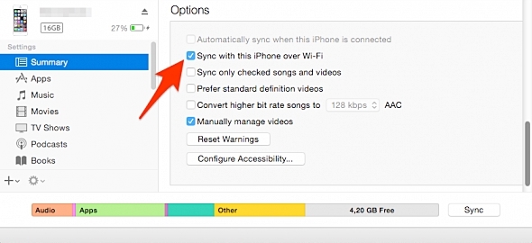 comment sauvegarder l'iphone - synchroniser l'iphone avec itunes via wifi