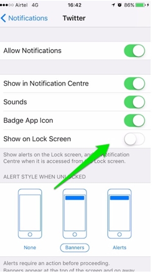 schermata di blocco dell'iPhone con notifiche-disattiva mostra sulla schermata di blocco