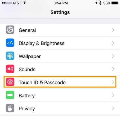 schermata di blocco dell'iPhone con notifiche-ID tocco e passcode