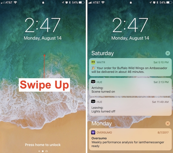 schermata di blocco iPhone con notifiche - accedere alle notifiche di iPhone su iOS 11