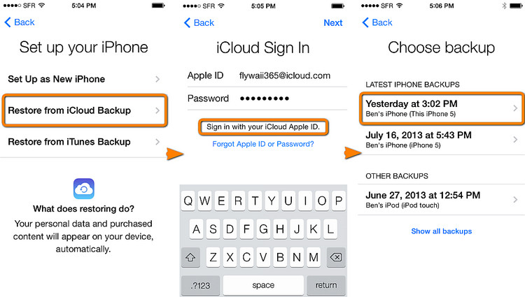 transférer des données vers un nouvel iPhone X via iCloud