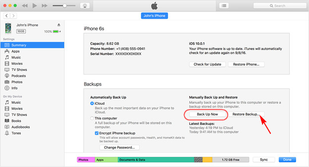 Sauvegarder les contacts de l'iPhone 8 sur iTunes