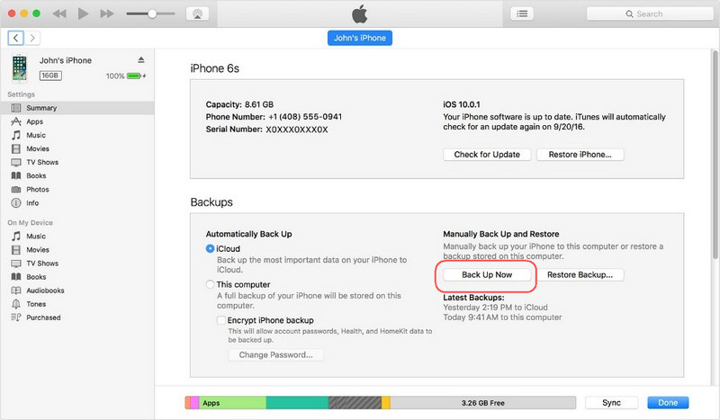 trasferire i propri dati dall'iPhone 6Plus all'iPhone X/iPhone 8 (Plus) attraverso iTunes