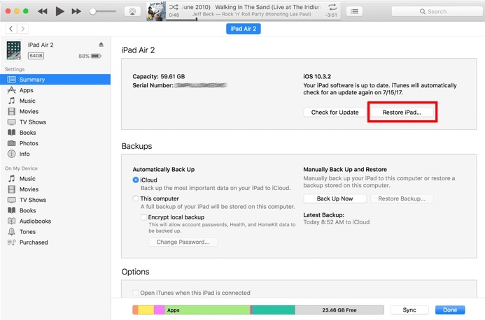 restaurer ipad avec iTunes