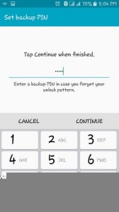 Samsung lock screen-setup a backup PIN