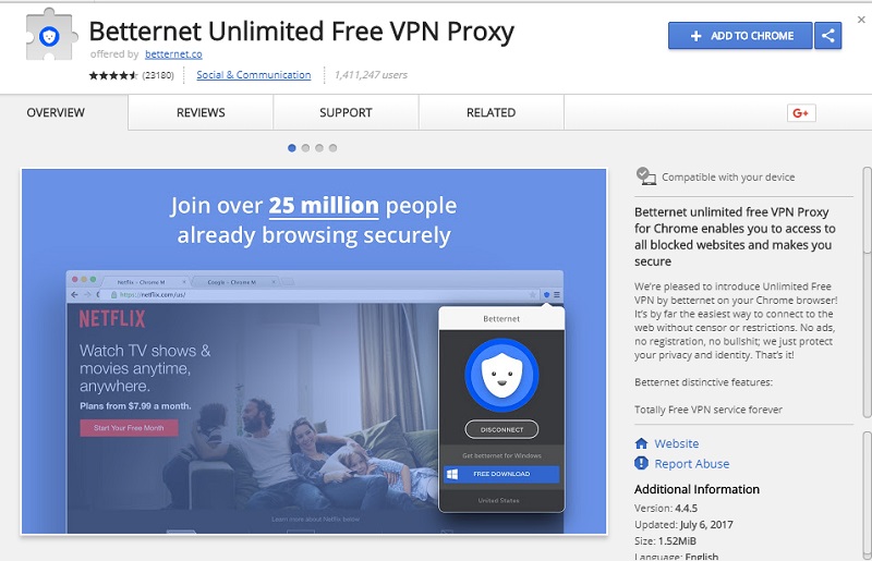 betternet vpn chrome os unblocked