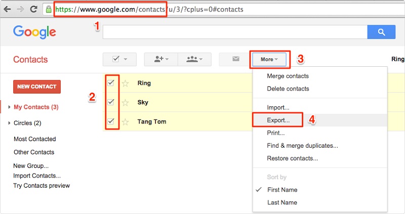 Kontakte aus gmail exportieren