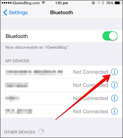 emparelhar o bluetooth em ambos os iphones