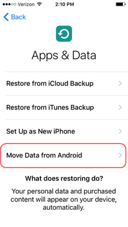 move data from android to iphone se