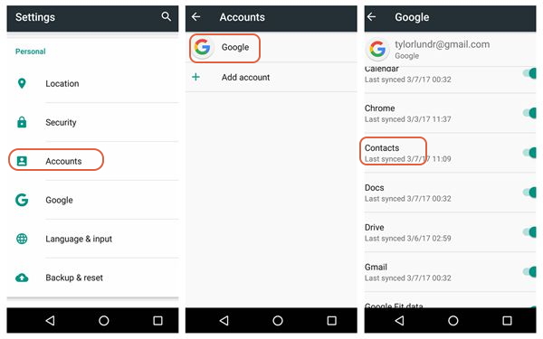 copia de seguridad de los contactos de android a la cuenta de google