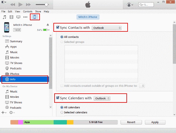 sincronizzare i contatti iPhone con Outlook utilizzando iTunes