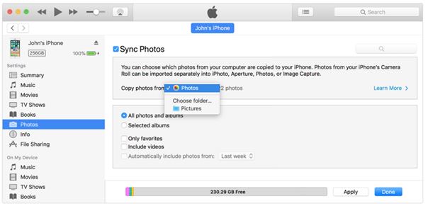 sincronizza le foto dell'iPhone con il computer tramite iTunes