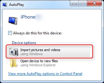 Import iPhone pictures and videos using Windows AutoPlay