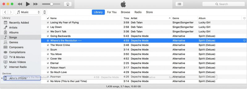 trascina la musica dalla libreria di iTunes sull’iPod