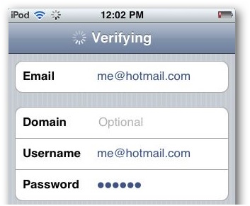 Synchronisation d'iPhone - Entrez les informations de Hotmail