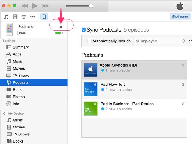 Come mettere podcast sull’iPod- espulsione 